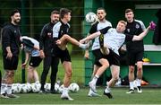10 July 2023; Rory Gaffney with Johnny Kenny, left, during a Shamrock Rovers training session at Roadstone Group Sports Club in Dublin. Photo by Piaras Ó Mídheach/Sportsfile