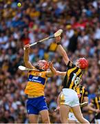 9 July 2023; Peter Duggan of Clare is tackled by Cillian Buckley of Kilkenny during the GAA Hurling All-Ireland Senior Championship semi-final match between Kilkenny and Clare at Croke Park in Dublin. Photo by Ray McManus/Sportsfile