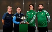 10 July 2023; Pictured are, from left, Terenure Rangers FC's manager Caroline Kelly, Niamh Carroll of Terenure Rangers FC,  Bronagh Gallagher of Bonagee United FC and Bonagee United FC manager Chris McNulty during a media conference at the FAI HQ in Dublin ahead of the FAI Women's Amateur Cup Final on Sunday next, 15 July in Eamonn Deasy Park in Galway. Photo by David Fitzgerald/Sportsfile