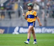 9 July 2023; Alanna Kirby, Ballyduff Central NS, Tralee, Kerry, representing Clare, during the GAA INTO Cumann na mBunscol Respect Exhibition Go Games at the GAA Hurling All-Ireland Senior Championship semi-final match between Kilkenny and Clare at Croke Park in Dublin. Photo by Piaras Ó Mídheach/Sportsfile