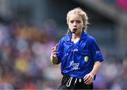 9 July 2023; Referee Leah Fegan, St Joseph's PS, Fernaloy Road, Madden, Armagh, during the GAA INTO Cumann na mBunscol Respect Exhibition Go Games at the GAA Hurling All-Ireland Senior Championship semi-final match between Kilkenny and Clare at Croke Park in Dublin. Photo by Piaras Ó Mídheach/Sportsfile