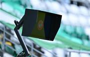 11 July 2023; A view of the VAR screen before the UEFA Champions League First Qualifying Round 1st Leg match between Shamrock Rovers and Breidablik at Tallaght Stadium in Dublin. Photo by Ben McShane/Sportsfile