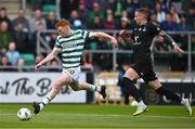 11 July 2023; Rory Gaffney of Shamrock Rovers in action against Damar Muminovic of Breidablik during the UEFA Champions League First Qualifying Round 1st Leg match between Shamrock Rovers and Breidablik at Tallaght Stadium in Dublin. Photo by Ben McShane/Sportsfile