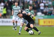 11 July 2023; Oliver Sigurjónsson of Breidablik in action against Jack Byrne of Shamrock Rovers during the UEFA Champions League First Qualifying Round 1st Leg match between Shamrock Rovers and Breidablik at Tallaght Stadium in Dublin. Photo by Ben McShane/Sportsfile