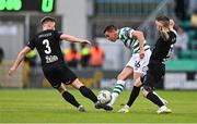 11 July 2023; Gary O'Neill of Shamrock Rovers in action against Oliver Sigurjónsson, left, and Kristinn Steindórsson of Breidablik during the UEFA Champions League First Qualifying Round 1st Leg match between Shamrock Rovers and Breidablik at Tallaght Stadium in Dublin. Photo by Ben McShane/Sportsfile