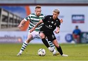 11 July 2023; Ágúst Hlynsson of Breidablik in action against Sean Hoare of Shamrock Rovers during the UEFA Champions League First Qualifying Round 1st Leg match between Shamrock Rovers and Breidablik at Tallaght Stadium in Dublin. Photo by Ben McShane/Sportsfile
