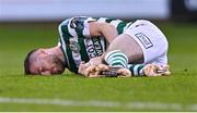 11 July 2023; Jack Byrne of Shamrock Rovers reacts after a tackle during the UEFA Champions League First Qualifying Round 1st Leg match between Shamrock Rovers and Breidablik at Tallaght Stadium in Dublin. Photo by Ben McShane/Sportsfile