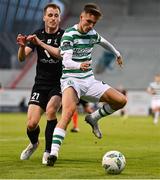 11 July 2023; Johnny Kenny of Shamrock Rovers in action against Viktor Orn Margeirsson of Breidablik during the UEFA Champions League First Qualifying Round 1st Leg match between Shamrock Rovers and Breidablik at Tallaght Stadium in Dublin. Photo by Ben McShane/Sportsfile