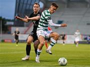 11 July 2023; Johnny Kenny of Shamrock Rovers in action against Viktor Orn Margeirsson of Breidablik during the UEFA Champions League First Qualifying Round 1st Leg match between Shamrock Rovers and Breidablik at Tallaght Stadium in Dublin. Photo by Ben McShane/Sportsfile