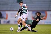 11 July 2023; Johnny Kenny of Shamrock Rovers is tackled by Arnór Adalsteinsson of Breidablik during the UEFA Champions League First Qualifying Round 1st Leg match between Shamrock Rovers and Breidablik at Tallaght Stadium in Dublin. Photo by Ben McShane/Sportsfile