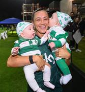 12 July 2023; Katie McCabe with 6-month-old twins Finín, right, and Meadhbh Murphy, from Brisbane, after a Republic of Ireland open training session at Meakin Park in Brisbane, Australia, ahead of the start of the FIFA Women's World Cup 2023. Photo by Stephen McCarthy/Sportsfile