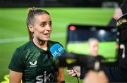 12 July 2023; Chloe Mustaki speaks to media after a Republic of Ireland open training session at Meakin Park in Brisbane, Australia, ahead of the start of the FIFA Women's World Cup 2023. Photo by Stephen McCarthy/Sportsfile