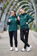 13 July 2023; Republic of Ireland's Marissa Sheva, left, and Sinead Farrelly at South Bank in Brisbane, Australia, ahead of the start of the FIFA Women's World Cup 2023. Photo by Stephen McCarthy/Sportsfile