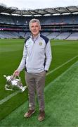 12 July 2023; Meath manager Colm O'Rourke with the cup during the 2023 Tailteann Cup Pre-Final media event at Croke Park in Dublin. Photo by Piaras Ó Mídheach/Sportsfile