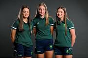 13 July 2023; Greta Lawless, left, Kate Murphy and Aliyah Rafferty, right, during a Team Ireland portrait session at the Olympic Federation of Ireland offices ahead of the 2023 Summer European Youth Olympic Festival, which takes place from 23rd to 29th July in Maribor, Slovenia. The Olympic Federation will have a team of 44 youth athletes competing across five sports at the multi-sport event. Photo by Brendan Moran/Sportsfile