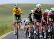 12 July 2023; Liam O’Brien of Team Ireland, left, during stage two of the 2023 Junior Tour Of Ireland in Clare. Photo by Stephen McMahon/Sportsfile