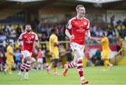 12 July 2023; Mark Doyle of St Patrick's Athletic celebrates after scoring his side's first goal during the UEFA Europa Conference League First Qualifying Round 1st Leg match between F91 Diddeleng and St Patrick's Athletic at Stade Jos Nosbaum in Dudelange, Luxembourg. Photo by Gerry Schmit/Sportsfile