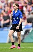 8 July 2023; Referee Éabha Finucane O'Brien, from St Fergals NS, Bray, Wicklow, during the GAA INTO Cumann na mBunscol Respect Exhibition Go Games at the GAA Hurling All-Ireland Senior Championship semi-final match between Limerick and Galway at Croke Park in Dublin. Photo by Piaras Ó Mídheach/Sportsfile