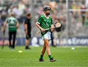 8 July 2023; Brian Gallagher, Banada NS, Tourlestrane, Sligo, representing Limerick, during the GAA INTO Cumann na mBunscol Respect Exhibition Go Games at the GAA Hurling All-Ireland Senior Championship semi-final match between Limerick and Galway at Croke Park in Dublin. Photo by Piaras Ó Mídheach/Sportsfile