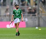 8 July 2023; Brian Gallagher, Banada NS, Tourlestrane, Sligo, representing Limerick, during the GAA INTO Cumann na mBunscol Respect Exhibition Go Games at the GAA Hurling All-Ireland Senior Championship semi-final match between Limerick and Galway at Croke Park in Dublin. Photo by Piaras Ó Mídheach/Sportsfile