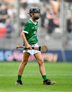 8 July 2023; Brian Gallagher, Banada NS, Tourlestrane, Sligo, representing Limerick, during the GAA INTO Cumann na mBunscol Respect Exhibition Go Games at the GAA Hurling All-Ireland Senior Championship semi-final match between Limerick and Galway at Croke Park in Dublin. Photo by Piaras Ó Mídheach/Sportsfile