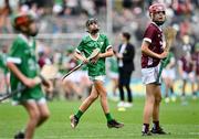 8 July 2023; Brian Gallagher, Banada NS, Tourlestrane, Sligo, representing Limerick, during the GAA INTO Cumann na mBunscol Respect Exhibition Go Games at the GAA Hurling All-Ireland Senior Championship semi-final match between Limerick and Galway at Croke Park in Dublin. Photo by Piaras Ó Mídheach/Sportsfile