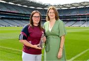 14 July 2023; President of the Camogie Association Hilda Breslin with Poc Fada Hall of Fame 2023 recipeint Stephanie Gannon during the launch of the M. Donnelly MyClubShop.ie Poc Fada at Croke Park in Dublin. Photo by Ben McShane/Sportsfile