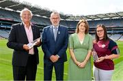 14 July 2023; Uachtarán Chumann Lúthchleas Gael Larry McCarthy and President of the Camogie Association Hilda Breslin with Poc Fada Hall of Fame 2023 recipeints Pat Hartigan, left, and Stephanie Gannon during the launch of the M. Donnelly MyClubShop.ie Poc Fada at Croke Park in Dublin. Photo by Ben McShane/Sportsfile