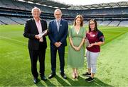 14 July 2023; Uachtarán Chumann Lúthchleas Gael Larry McCarthy and President of the Camogie Association Hilda Breslin with Poc Fada Hall of Fame 2023 recipeints Pat Hartigan, left, and Stephanie Gannon during the launch of the M. Donnelly MyClubShop.ie Poc Fada at Croke Park in Dublin. Photo by Ben McShane/Sportsfile