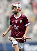 8 July 2023; Cierán King, Taugheen NS, Claremorris, Mayo, representing Galway, during the GAA INTO Cumann na mBunscol Respect Exhibition Go Games at the GAA Hurling All-Ireland Senior Championship semi-final match between Limerick and Galway at Croke Park in Dublin. Photo by Piaras Ó Mídheach/Sportsfile