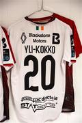 13 July 2023; The jersey of Johannes Yli-Kokko hangs in the Dundalk dressing room before the UEFA Europa Conference League First Qualifying Round 1st Leg match between FC Bruno's Magpies and Dundalk at Victoria Stadium in Gibraltar. Photo by Gerry Scully/Sportsfile