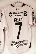 13 July 2023; The jersey of Daniel Kelly hangs in the Dundalk dressing room before the UEFA Europa Conference League First Qualifying Round 1st Leg match between FC Bruno's Magpies and Dundalk at Victoria Stadium in Gibraltar. Photo by Gerry Scully/Sportsfile