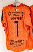 13 July 2023; The jersey of Dundalk goalkeeper Nathan Shepperd hangs in the dressing room before the UEFA Europa Conference League First Qualifying Round 1st Leg match between FC Bruno's Magpies and Dundalk at Victoria Stadium in Gibraltar. Photo by Gerry Scully/Sportsfile