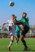 13 July 2023; Daniel Kelly of Dundalk in action against Joseph Chipolina of FC Bruno's Magpies during the UEFA Europa Conference League First Qualifying Round 1st Leg match between FC Bruno's Magpies and Dundalk at Victoria Stadium in Gibraltar. Photo by Gerry Scully/Sportsfile