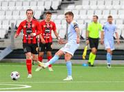 13 July 2023; Patrick McEleney of Derry City, right, in action during the UEFA Europa Conference League First Qualifying Round 1st Leg match between HB and Derry City at Gundadalur Stadium in Tórshavn, Faroe Islands. Photo by Kevin Moore/Sportsfile