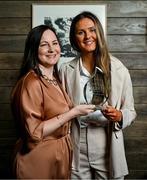 14 July 2023; Clare’s Fidelma Marrinan, right, is presented with The Croke Park/LGFA Player of the Month award for June 2023 by Ina Lazar, Sales Manager, The Croke Park, at The Croke Park in Jones Road, Dublin. Fidelma was in brilliant form for Clare during the month of June and she scored 2-19 during the group stages as the Banner County progressed to the knockout stages of the TG4 All-Ireland Intermediate Championship. Fidelma followed up with a haul of 2-9 last Sunday as Clare defeated Westmeath to book a semi-final clash with Antrim on Sunday July 23. Photo by Tyler Miller/Sportsfile