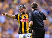 9 July 2023; Mikey Butler of Kilkenny in conversation with referee Colm Lyons during the GAA Hurling All-Ireland Senior Championship semi-final match between Kilkenny and Clare at Croke Park in Dublin. Photo by Piaras Ó Mídheach/Sportsfile