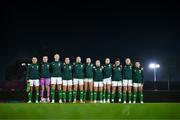 14 July 2023; Republic of Ireland players, from left, Katie McCabe, Courtney Brosnan, Louise Quinn, Niamh Fahey, Megan Connolly, Ruesha Littlejohn, Denise O'Sullivan, Heather Payne, Sinead Farrelly, Kyra Carusa and Marissa Sheva stand for the playing of the National Anthem before the women's friendly match between Republic of Ireland and Colombia at Meakin Park in Brisbane, Australia, ahead of the start of the FIFA Women's World Cup 2023. Photo by Stephen McCarthy/Sportsfile