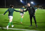 14 July 2023; Republic of Ireland assistant manager Tom Elmes and Lucy Quinn before the women's friendly match between Republic of Ireland and Colombia at Meakin Park in Brisbane, Australia, ahead of the start of the FIFA Women's World Cup 2023. Photo by Stephen McCarthy/Sportsfile