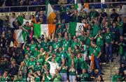 14 July 2023; Ireland supporters celebrate a try during the U20 Rugby World Cup Final between Ireland and France at Athlone Sports Stadium in Cape Town, South Africa. Photo by Shaun Roy/Sportsfile