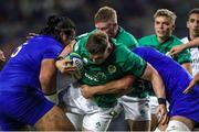 14 July 2023; Diarmuid Mangan of Ireland is tackled by France defence during the U20 Rugby World Cup Final match between Ireland and France at Athlone Sports Stadium in Cape Town, South Africa. Photo by Shaun Roy/Sportsfile