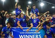 14 July 2023; France team celebrate with the trophy and their victory over Ireland after the U20 Rugby World Cup Final between Ireland and France at Athlone Sports Stadium in Cape Town, South Africa. Photo by Shaun Roy/Sportsfile the