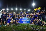 14 July 2023; France team celebrate with the trophy and their victory over Ireland after the U20 Rugby World Cup Final between Ireland and France at Athlone Sports Stadium in Cape Town, South Africa. Photo by Shaun Roy/Sportsfile the