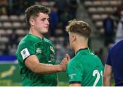 14 July 2023; Ireland captain Gus McCarthy, left, and Oscar Cawley of Ireland after their side's defeat in the U20 Rugby World Cup Final match between Ireland and France at Athlone Sports Stadium in Cape Town, South Africa. Photo by Shaun Roy/Sportsfile