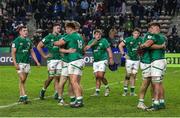 14 July 2023; Ireland players after their side's defeat in the U20 World Championship final during the U20 Rugby World Cup Final match between Ireland and France at Athlone Sports Stadium in Cape Town, South Africa. Photo by Shaun Roy/Sportsfile