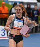 14 July 2023; Emily Mackay of USA, after winning the Clonliffe Harriers women's 1500m during the 2023 Morton Games at Morton Stadium in Santry, Dublin. Photo by Sam Barnes/Sportsfile