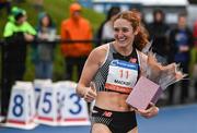 14 July 2023; Emily Mackay of USA, after winning the Clonliffe Harriers women's 1500m during the 2023 Morton Games at Morton Stadium in Santry, Dublin. Photo by Sam Barnes/Sportsfile