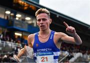 14 July 2023; Scott Beattie of Great Britain  after winning the Albie Thomas men's 5000m, sponsored by Dublin Athletics and the Albie Thomas family, during the 2023 Morton Games at Morton Stadium in Santry, Dublin. Photo by Sam Barnes/Sportsfile