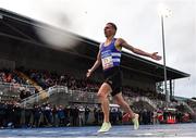 14 July 2023; Scott Beattie of Great Britain celebrates winning the Albie Thomas men's 5000m, sponsored by Dublin Athletics and the Albie Thomas family, during the 2023 Morton Games at Morton Stadium in Santry, Dublin. Photo by Sam Barnes/Sportsfile