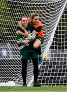 15 July 2023; Goalkeeper Megan Walsh and Harriet Scott during a Republic of Ireland training session at Meakin Park in Brisbane, Australia, ahead of the start of the FIFA Women's World Cup 2023. Photo by Stephen McCarthy/Sportsfile